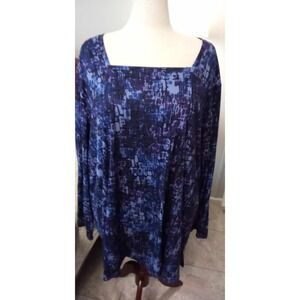 Liz & Me 4X Blue‎ Purple Abstract Print Square Neck Long Sleeve Tunic Top